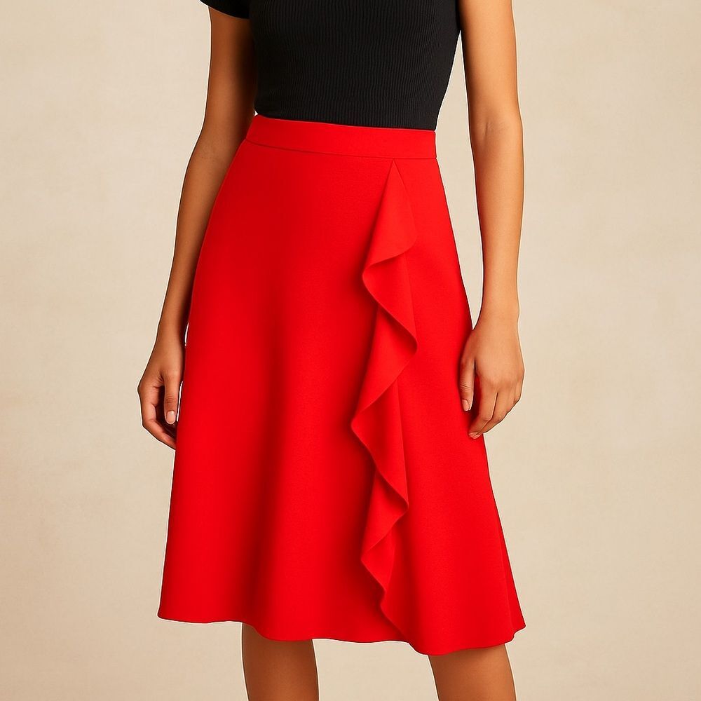 J. Crew Waterfall Midi Skirt in Tencel Dobby Red Size 10